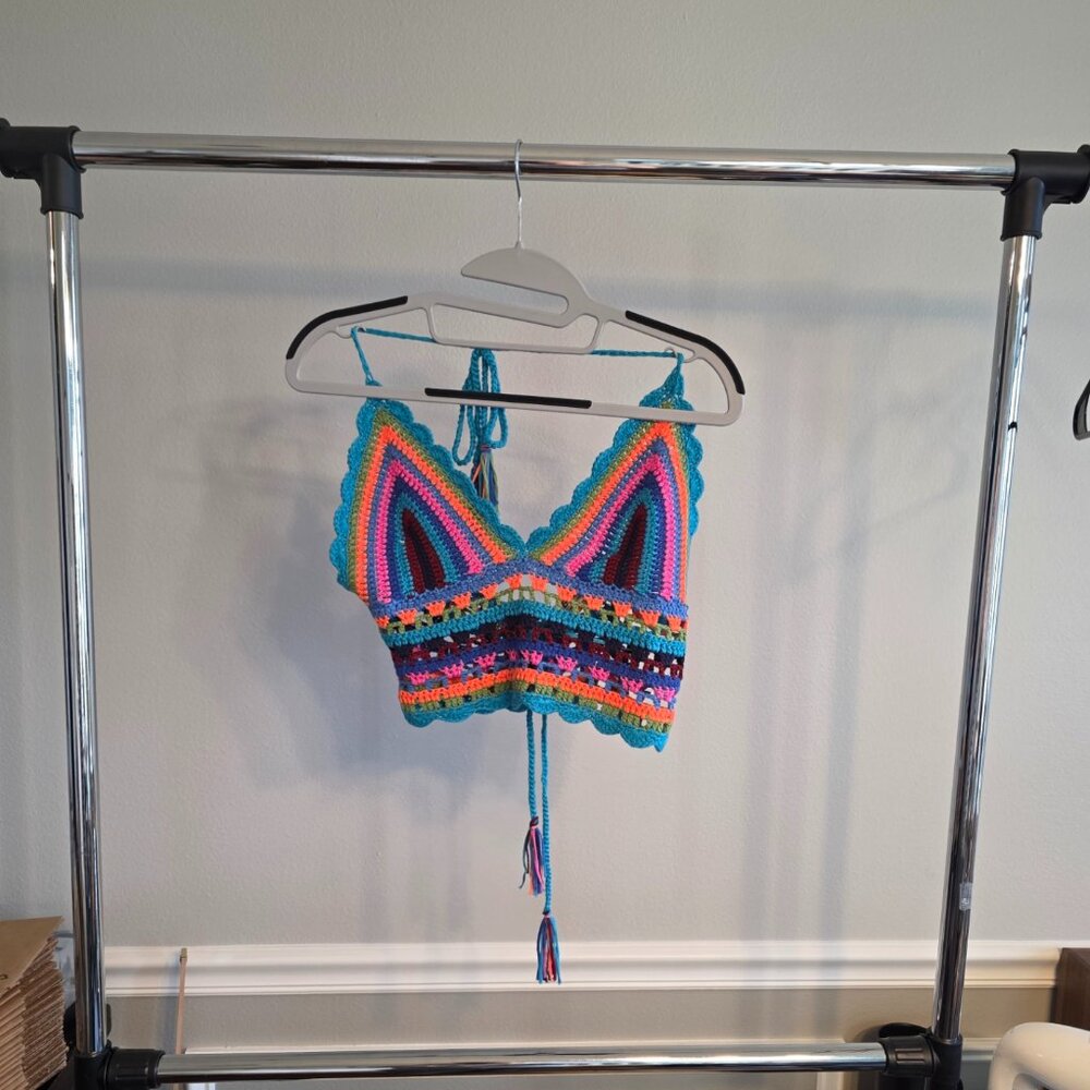 Bestto Boho Festival Crop Top Halter Bralette Size M L Rainbow Tassels - Picture 5 of 16
